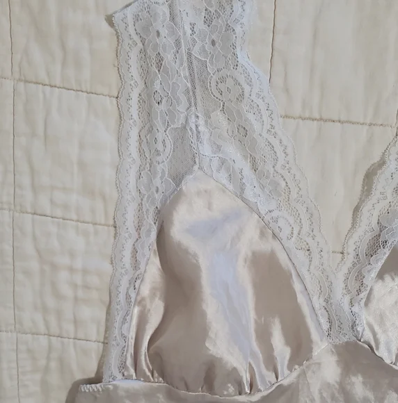 Satin and Lace Slip Nightgown Chemise 5XL Nude Beige - Picture 5 of 12